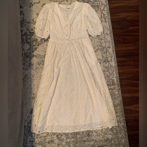 Eyelet Puff Sleeve Midi Dress